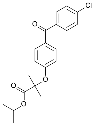 Estructura química de fenofibrato Autor/a: User:Mysid Fuente: Cargado por Roland1952 / Wikipedia