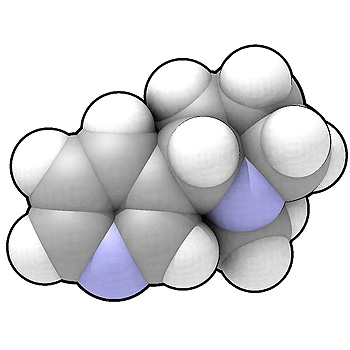 Representación de la molécula de la nicotina Autor/a de la imagen: QuteMol Fuente: Viquipèdia / Wikipedia