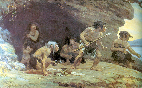 (El patrón de la ansiedad, vigente desde tiempos muy remotos) Imagen: 'Le Moustier Neanderthals by Charles R. Knight (1920)' Charles Robert Knight - http://donglutsdinosaurs.com/knight-neanderthals/ Le Moustier Neanderthals, AMNH. Fuente: Wikipedia