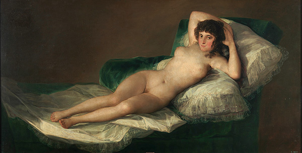 La maja desnuda, 1795-1800, óleo sobre lienzo, 98 x 191 cm. Autor/a: Francisco de Goya - http://www.museodelprado.es/uploads/tx_gbobras/P00742.jpg Fuente: Wikipedia