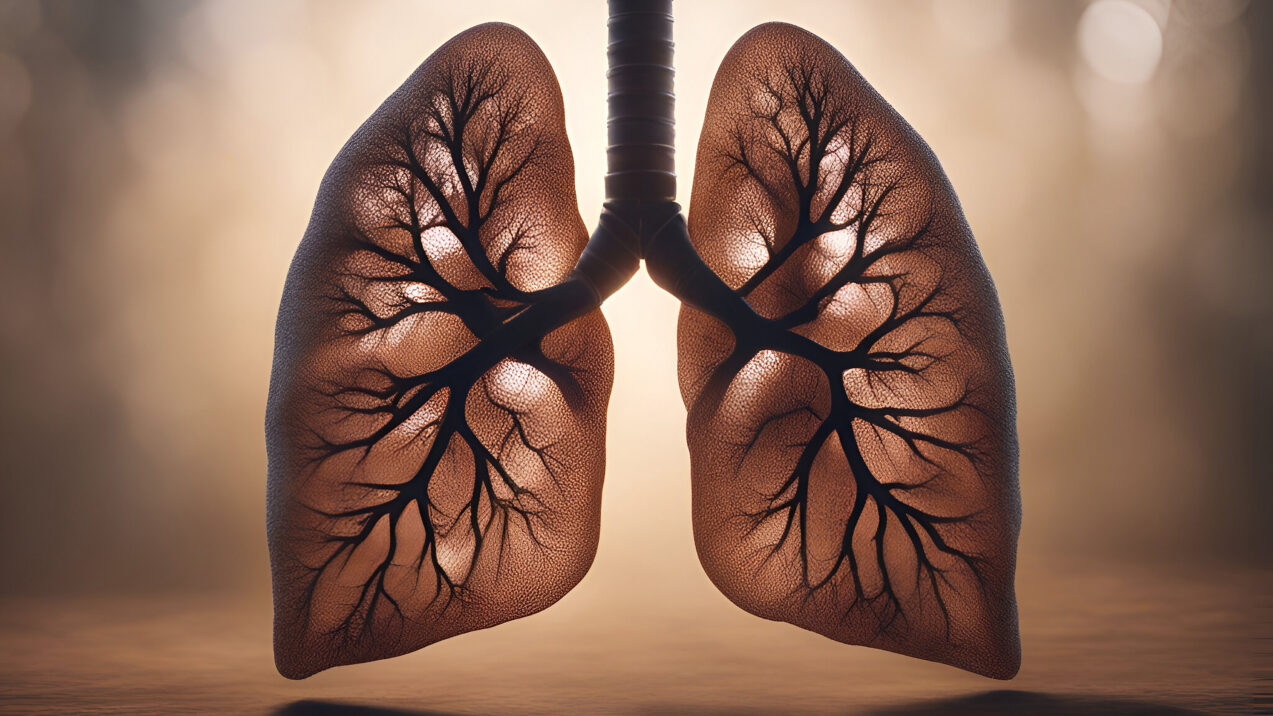 Human lungs with veins on bokeh background. 3d illustration