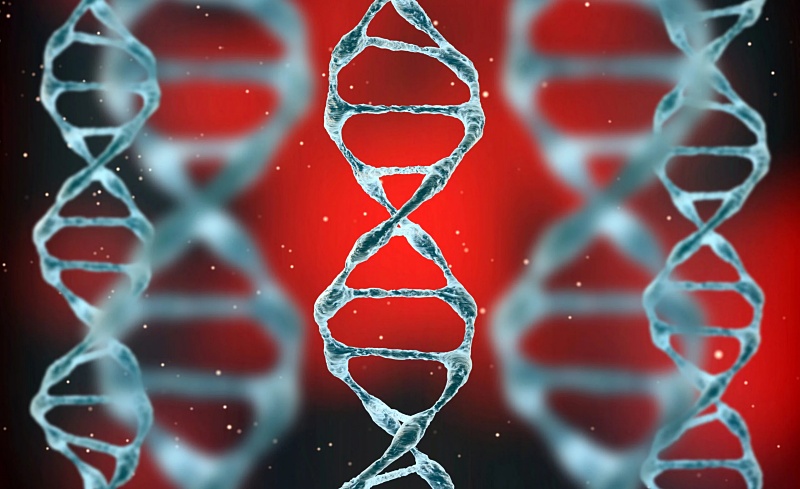 (portada) 3D hebras gen ADN moléculas helicoidal genético molecular recurso daño hereditario rojo